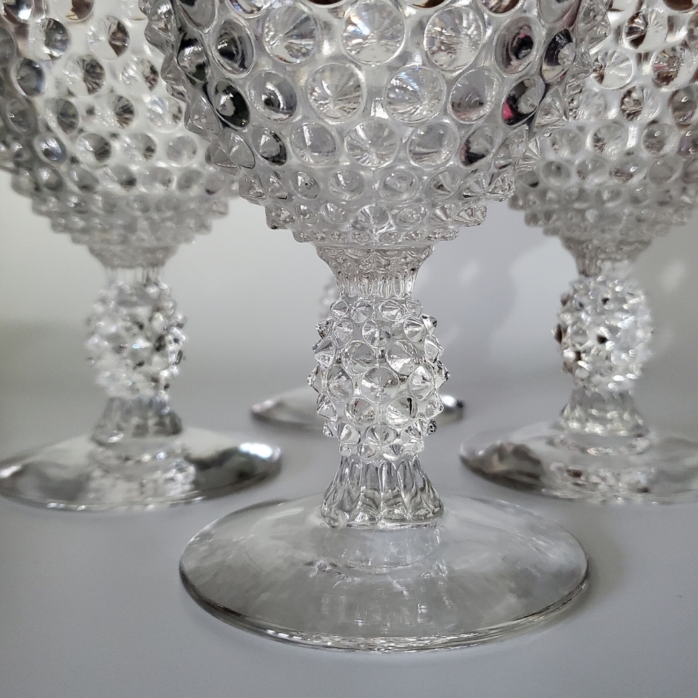 Vntg Duncan & Miller Glass (4) Hobnail Clear 10oz Goblets - Picture 6 of 16